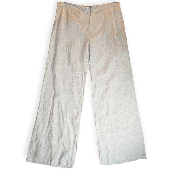Philippe Adec High Waist Wide Leg Beige Linen Pants Size 10 - Picture 1 of 9